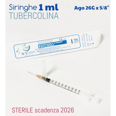 Siringa Tubercolina 1 ml G26 - 200 pezzi, Sterile
