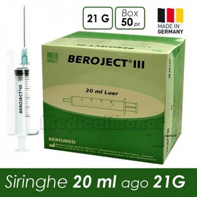 Siringhe sterili da 20 ml, ago 21 G - 50 pezzi