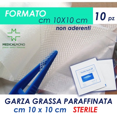Garza Grassa alla Paraffina 10x10cm - Sterile - 10 pezzi