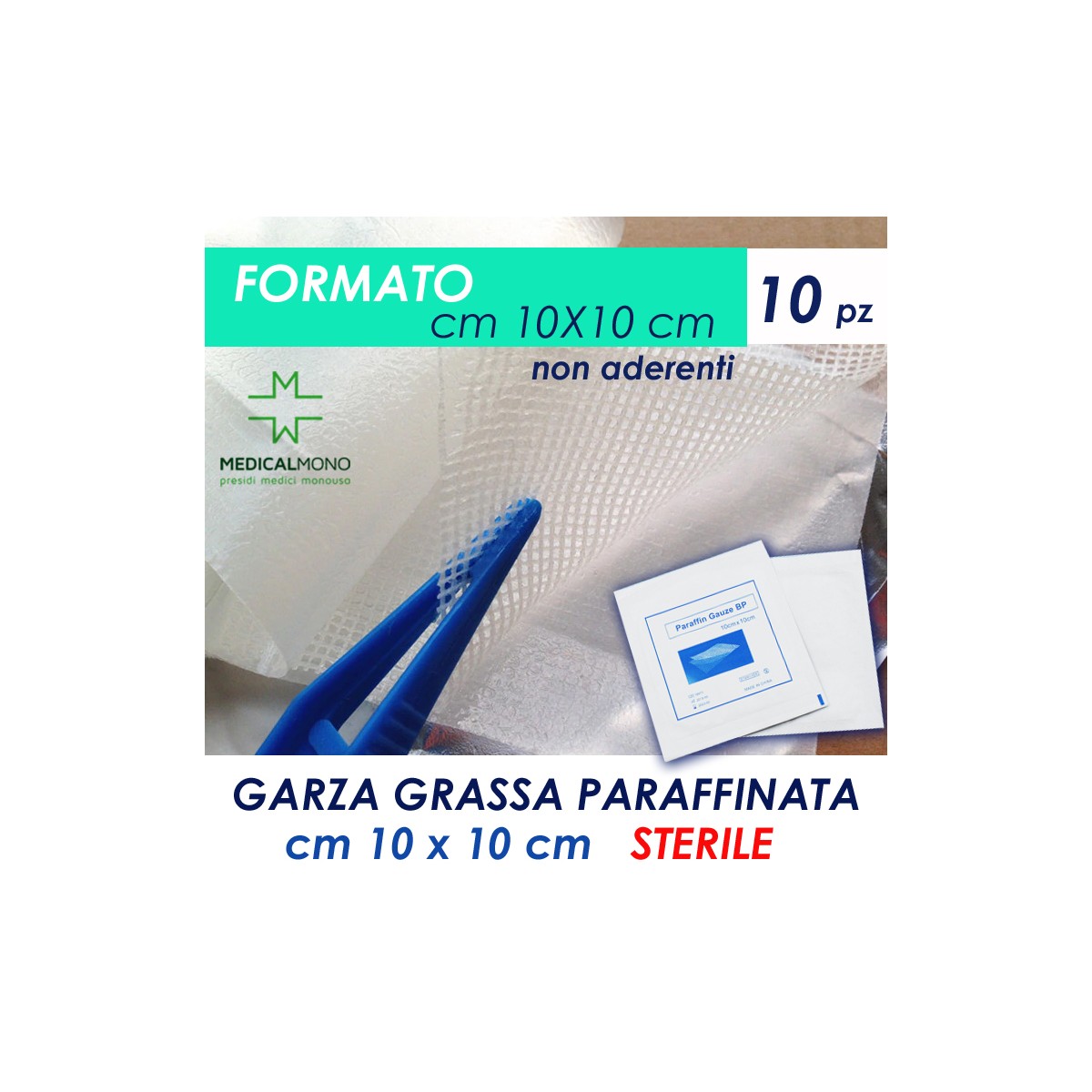 Garza Grassa alla Paraffina 10x10cm - Sterile - 10 pezzi