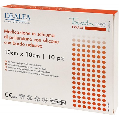 Medicazione sterile in schiuma di Poliuretano con Silicone, bordo adesivo - cm10x10cm - 10 pezzi