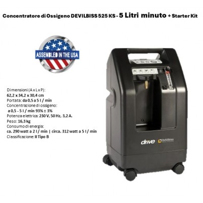 CONCENTRATORE OSSIGENO DEVILBISS  525KS - 5 LT/MIN+ Starter Kit