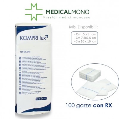 Compresse piegate di garza KOMPRI lux - 16 strati NON sterili con filo RX - 100 pz