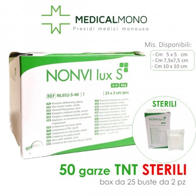 Compresse TNT NONVI lux S - 4 strati STERILI - Box 25 buste da 2 pz - 50 pz