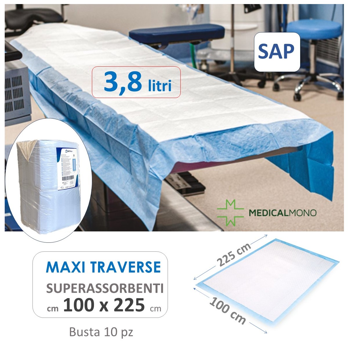 Traverse assorbenti MAXI cm 100x225 cm - 10 pz