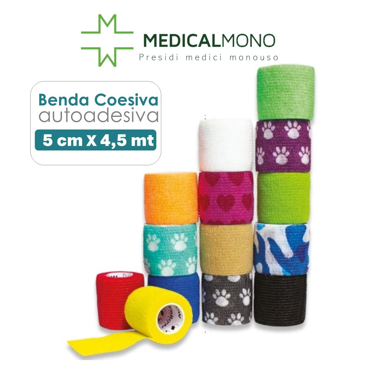 Benda COLOR yellowBAND coesiva autoadesiva TNT  cm 5 x4,5 mt