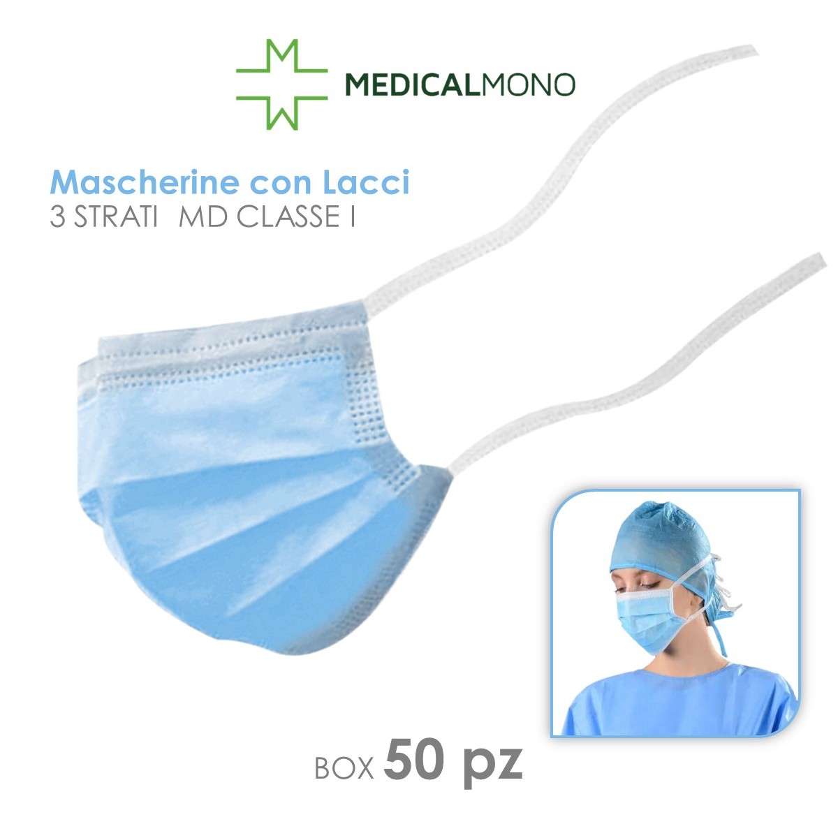 Mascherina chirurgica OPERO con LACCI - 50 pz