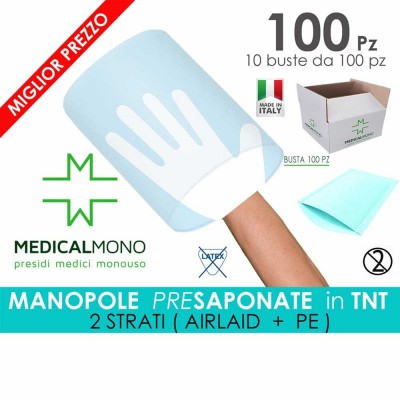 Manopole azzurre saponate monouso cellulosa + PE - cm16x22cm - 100 pezzi