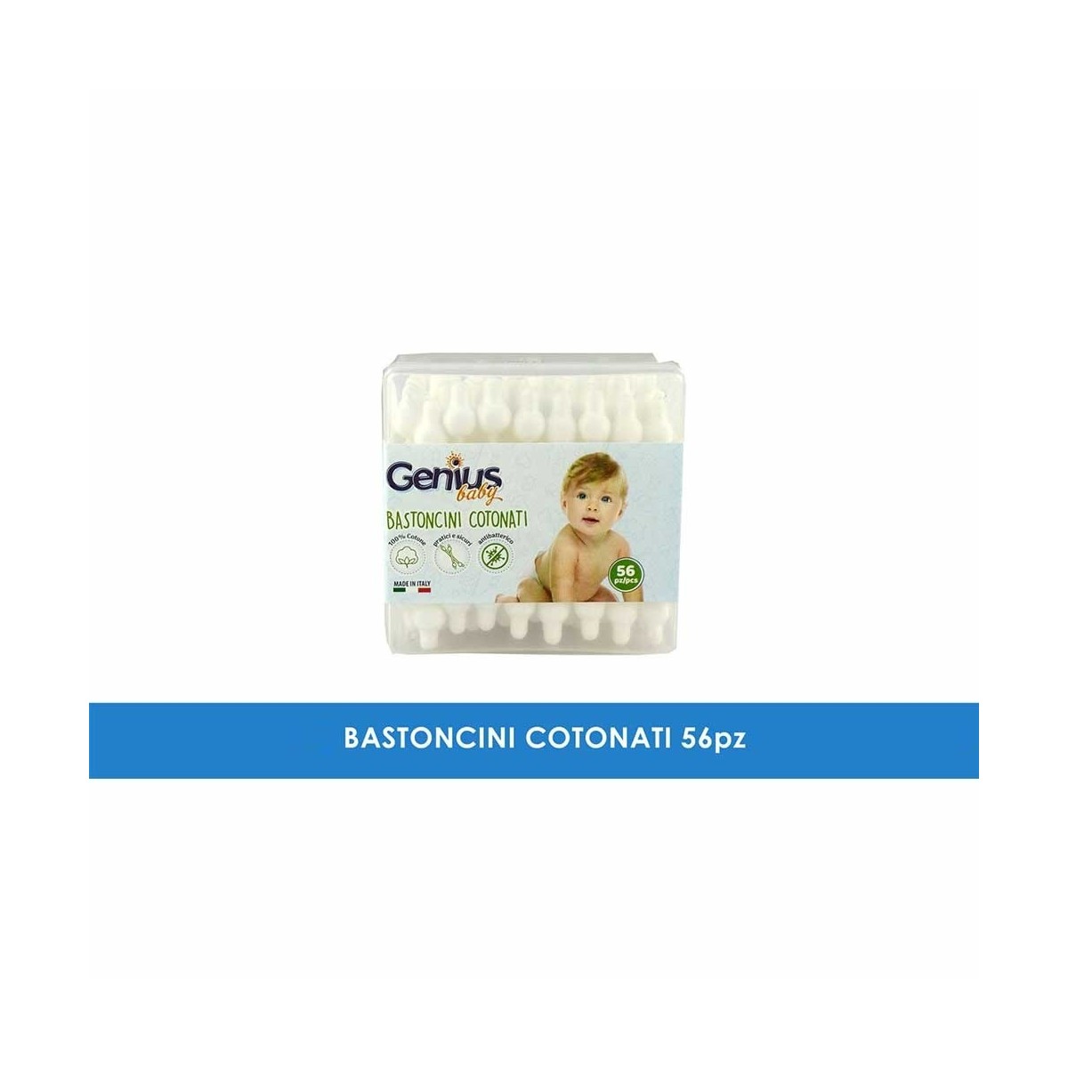 Bastoncini cotonati con antibatterico Genius Baby - 56 pezzi