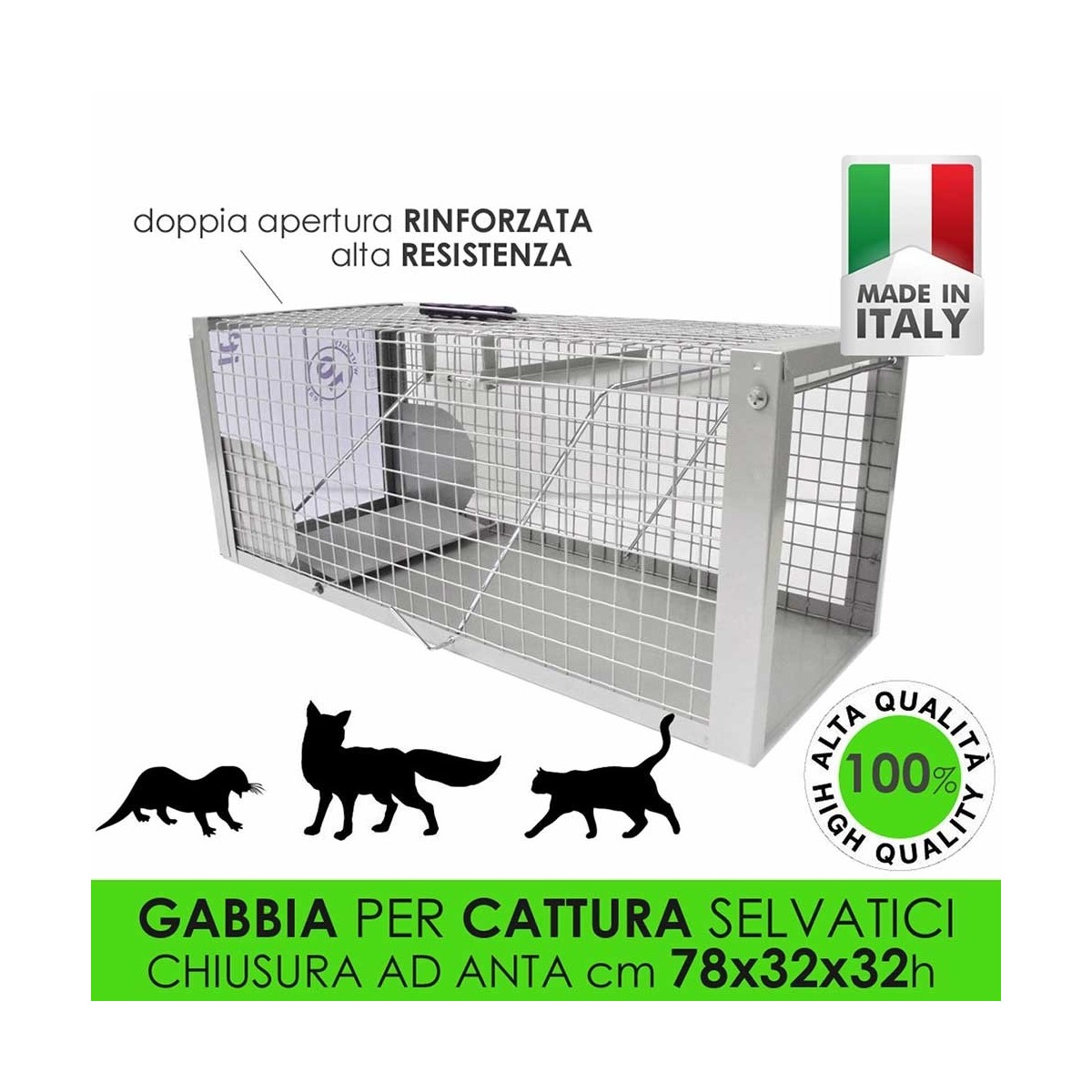 Gabbia trappola per animali vivi - cm78x32x32h