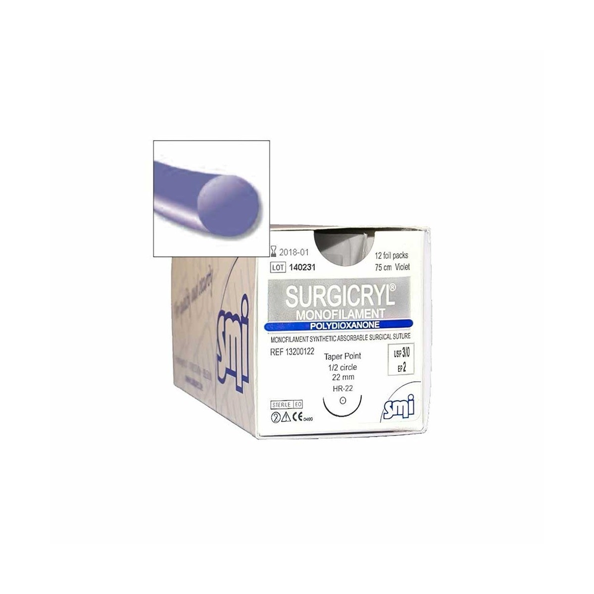 Suture Monofilament - Ago 1/2 tondo viola - 75 cm - 12 pezzi