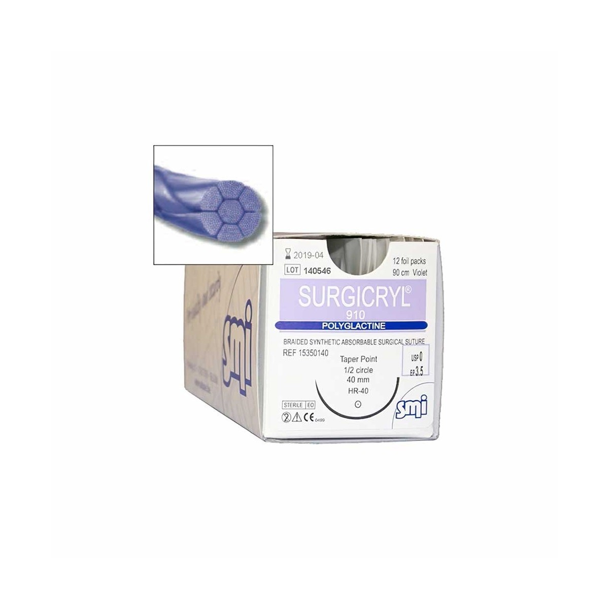 Suture Surgicryl 910, ligapack bobina viola - 250 cm - 12 pezzi