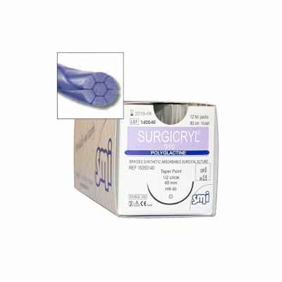 Suture Surgicryl 910 - Ago 1/2 tondo viola - 75 cm, 12 pezzi