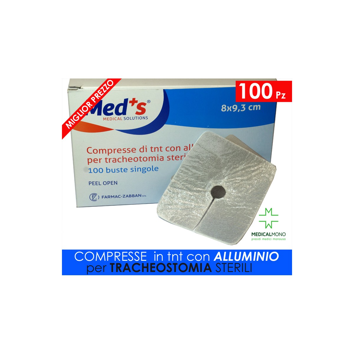 Compresse per tracheostomia con alluminio - cm 8x9.3 cm - 100 pezzi