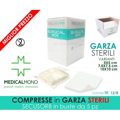 Compresse piegate di garza con bordini interni, sterili